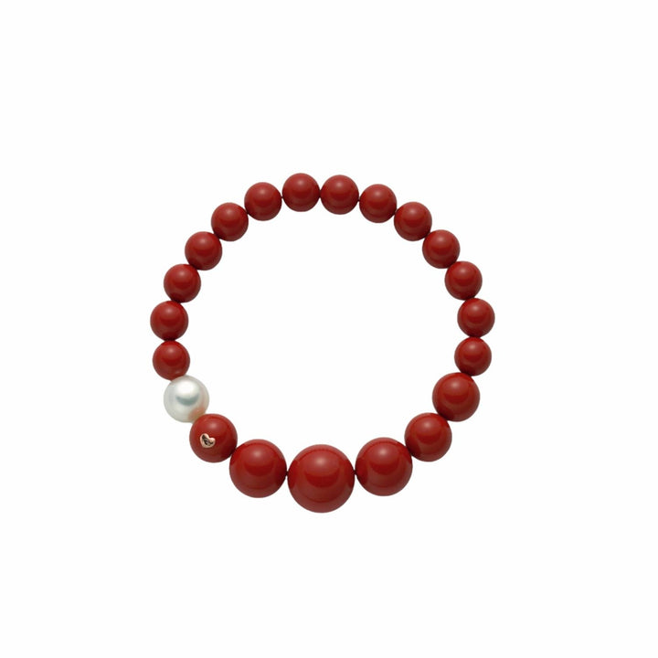 Bracciale Donna Elastico Miluna Agglomerato Corallo Rosso Perla Scalare PBR1802