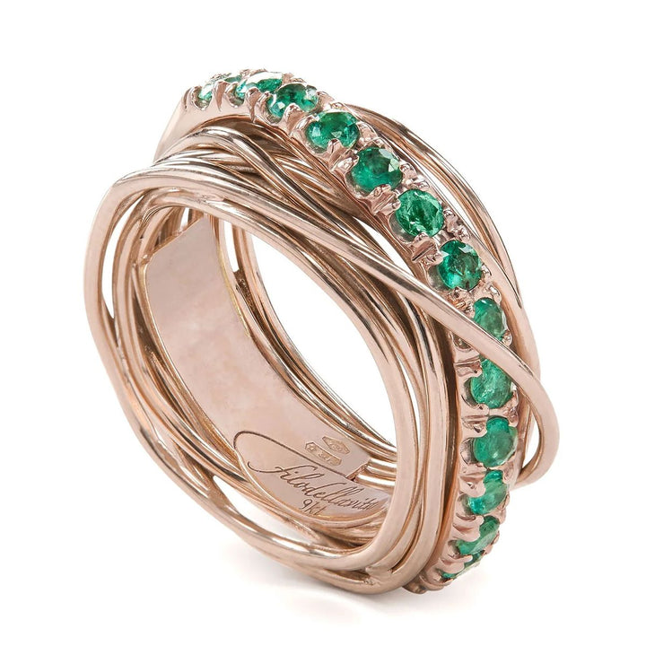 Anello Donna Filodellavita 13 fili in Oro Rosa 9kt e Smeraldi AN113RSM Mis 18