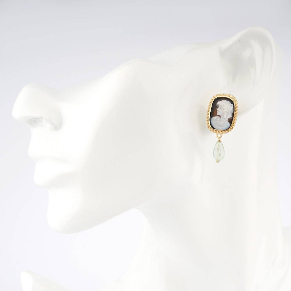 Orecchini Donna Cameo Italiano Argento Dorato 925 Giada Verde O501S-G