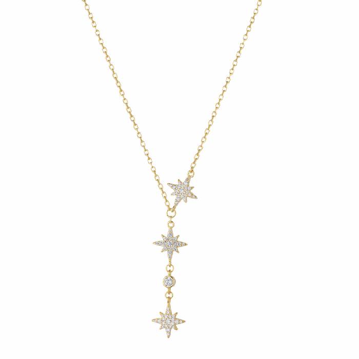 Collana Donna Liu Jo Argento 925 Dorato Pendente Stelline Zirconi Bianchi ALJ352
