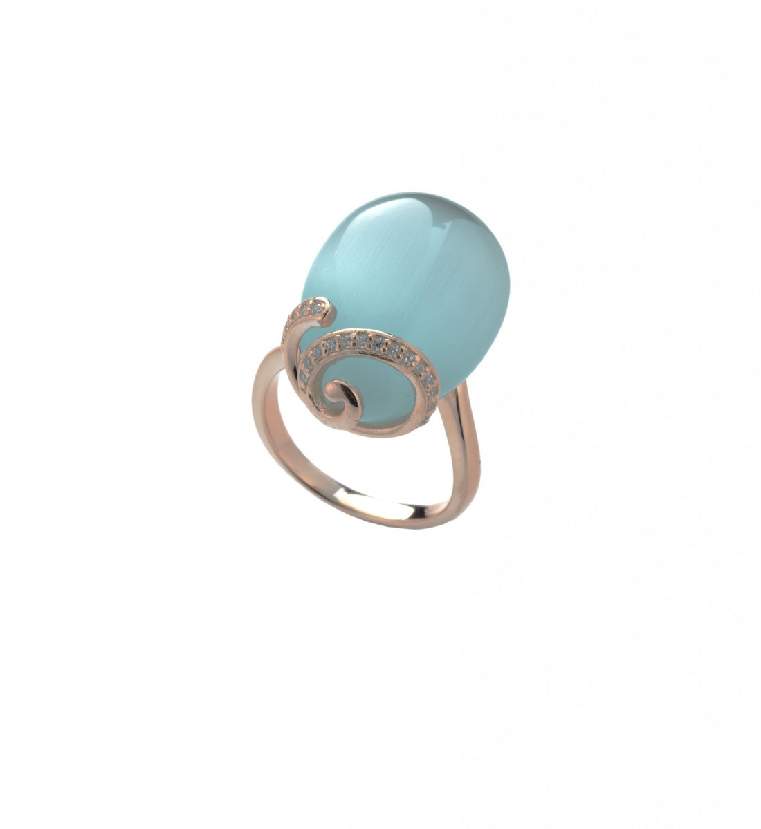 Anello Tsars Argento Rosè 925 Occhio Di Gatto Celeste Zirconi Bianchi Olga R1201LB