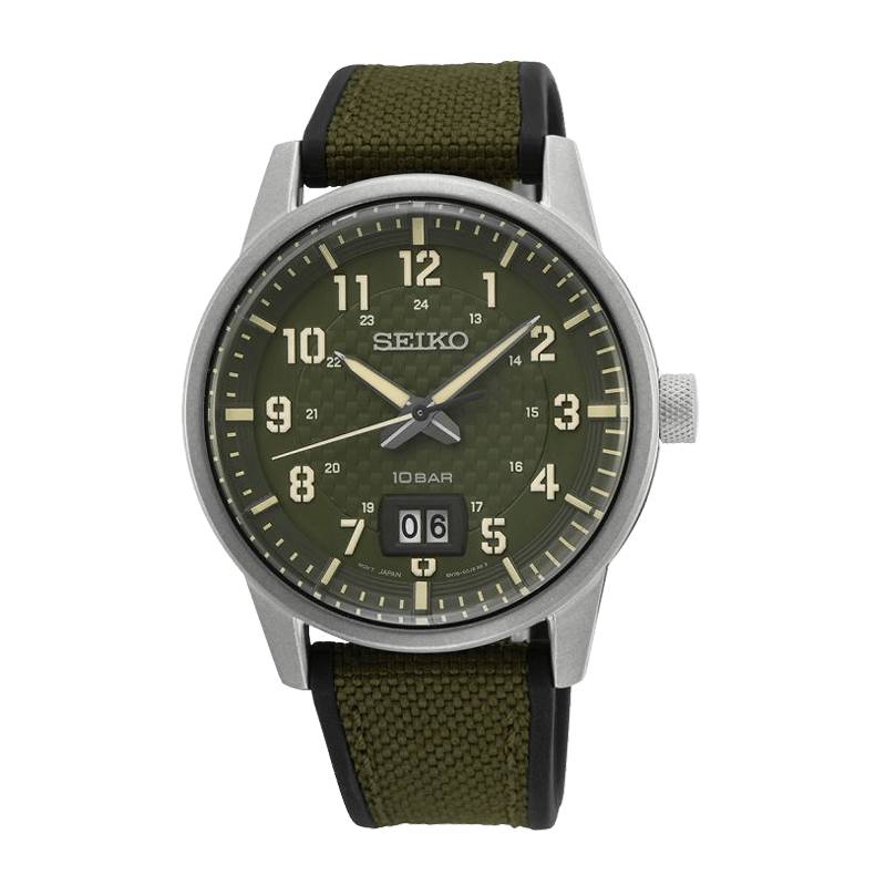 Orologio Uomo Seiko Sport Quarzo Gran Data Acciaio Cordura Gomma Verde SUR323P1