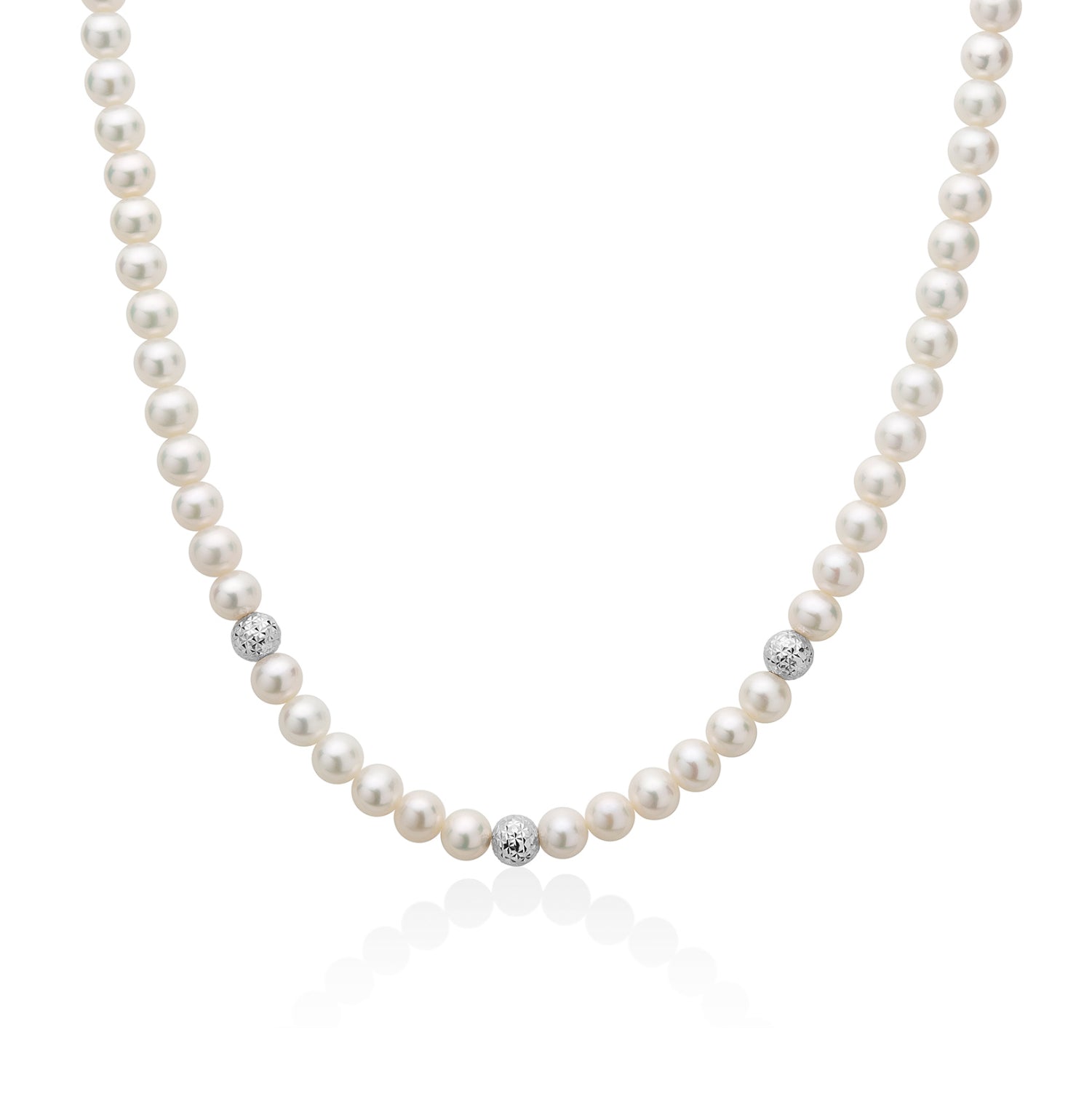 Collana Donna Girocollo Perle Miluna 6-6,5 mm Biglie Oro Bianco 18 KT PCL4982BV