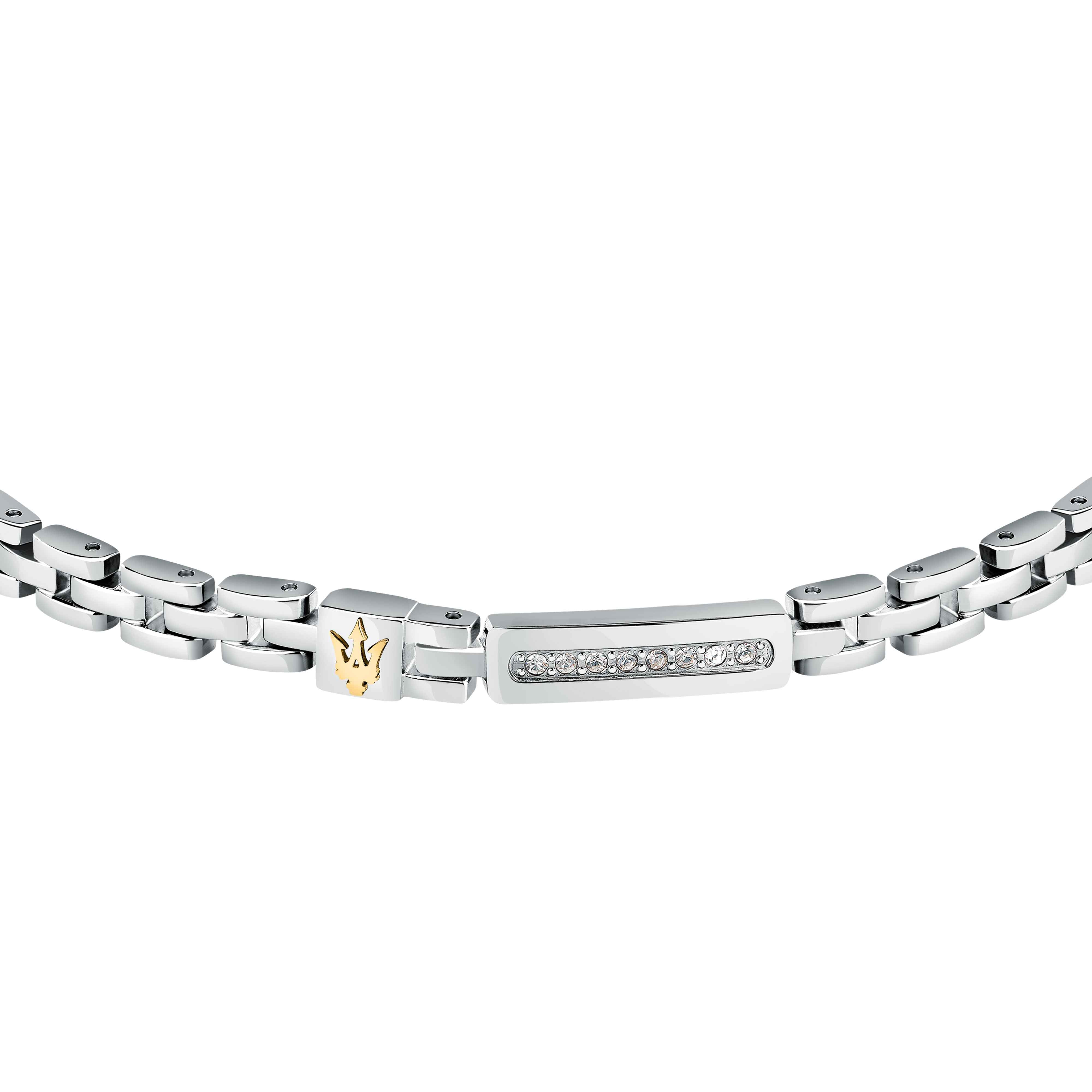 Bracciale Uomo Maserati Acciaio Zirconi Bianchi Logo Tridente Oro JM324AVD54