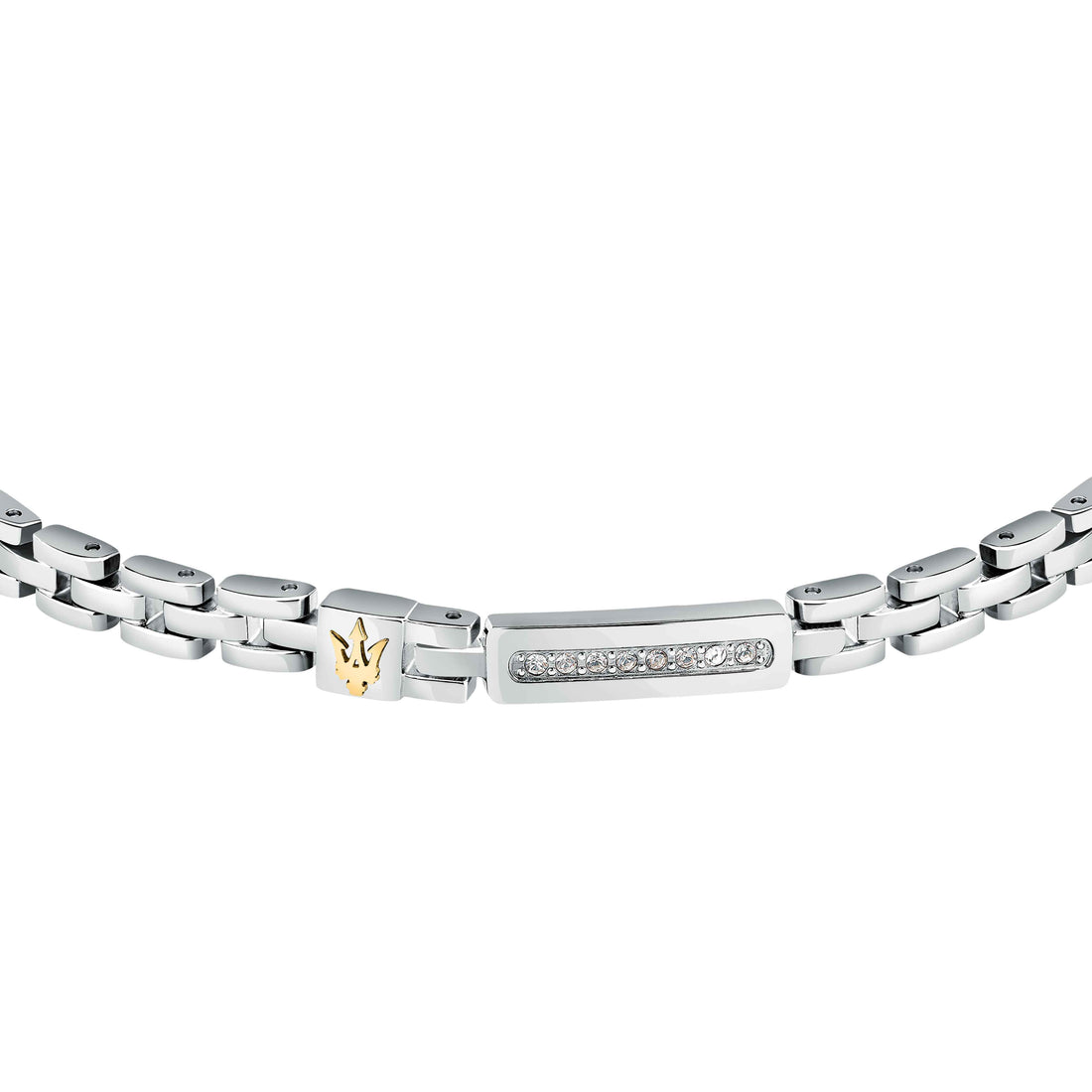 Bracciale Uomo Maserati Acciaio Zirconi Bianchi Logo Tridente Oro JM324AVD54