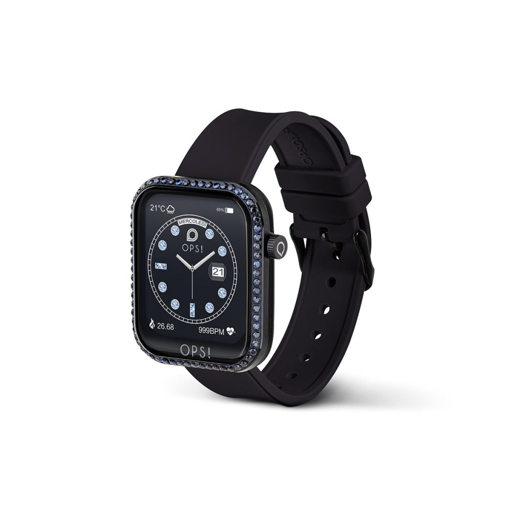 Orologio Donna Ops Smartwatch Call Diamonds Nero Zirconi Blu OPSSW-37