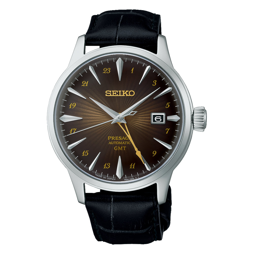 Orologio Uomo Seiko Presage Cocktail Rusty Nail Pelle Nero GMT SSK039J1