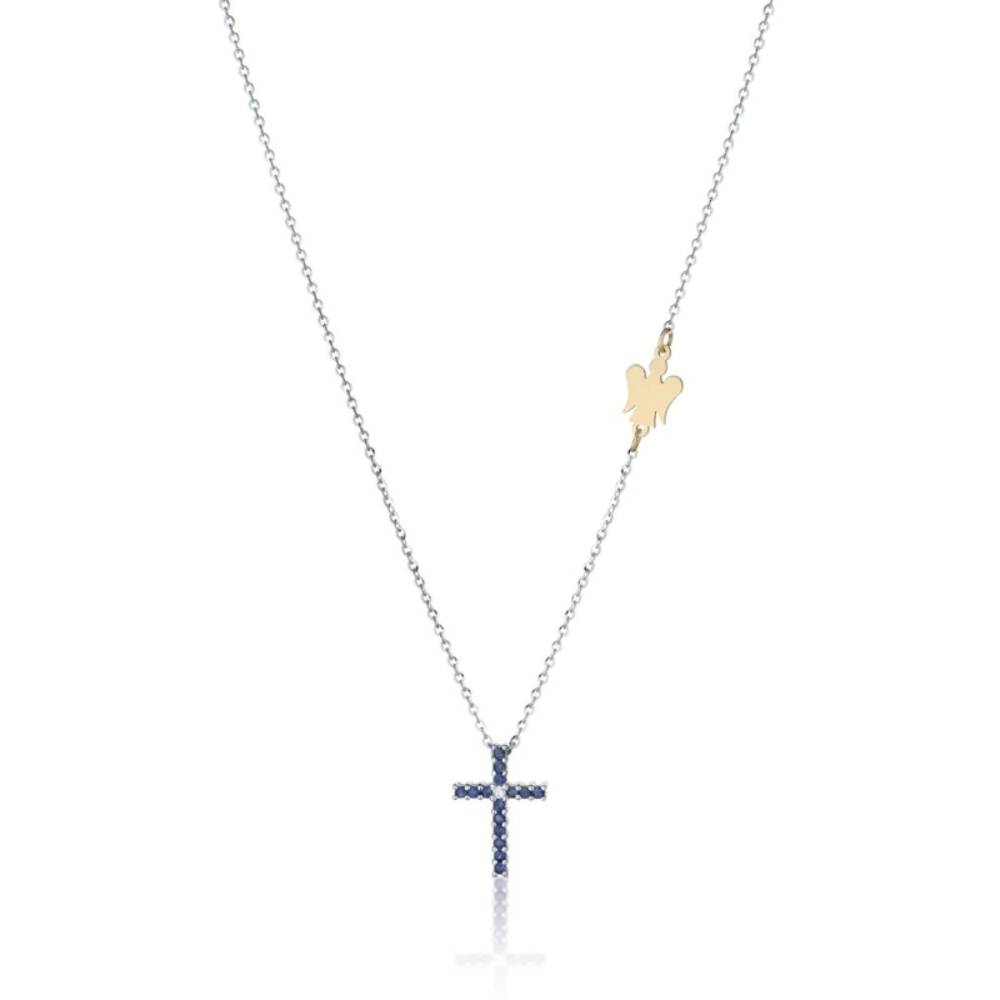 Collana Donna Roberto Giannotti Oro Bianco 9 KT Diamante Zaffiri Blu Croce LUX302Z