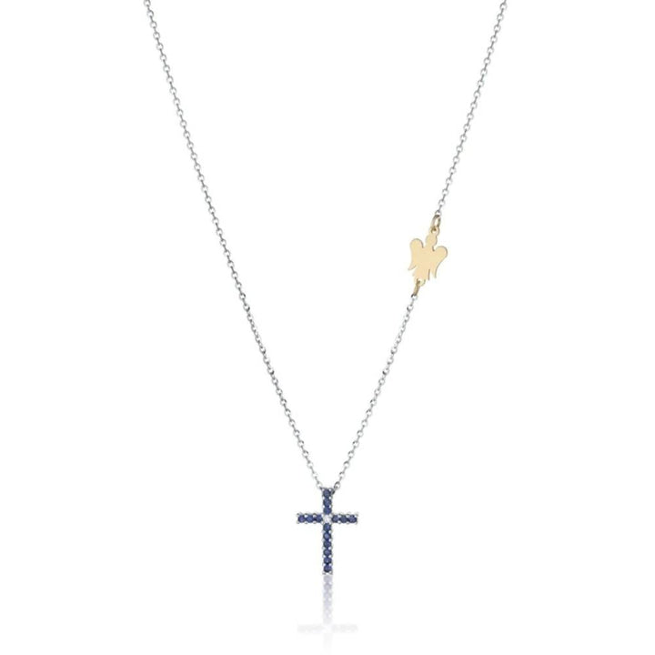 Collana Donna Roberto Giannotti Oro Bianco 9 KT Diamante Zaffiri Blu Croce LUX302Z