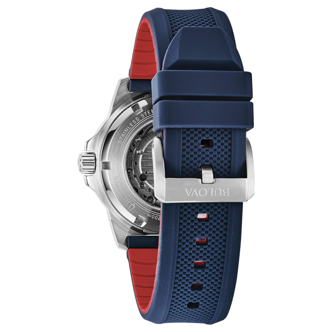 Orologio Uomo Bulova Automatico Marine Star Acciaio Gomma Open Heart Blu 98A225