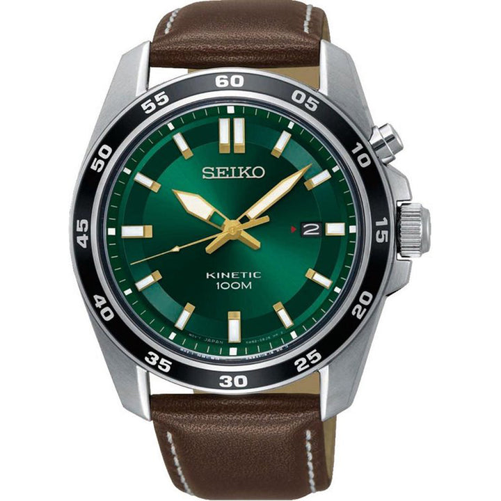 Orologio Uomo Seiko Acciaio Cinturino Pelle Marrone Kinetic Verde SKA791P1
