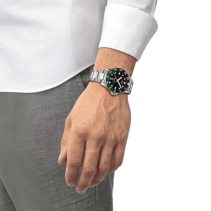 Orologio Uomo Tissot Seastar GMT Nero Verde Acciaio Data Quarzo T1208521105100