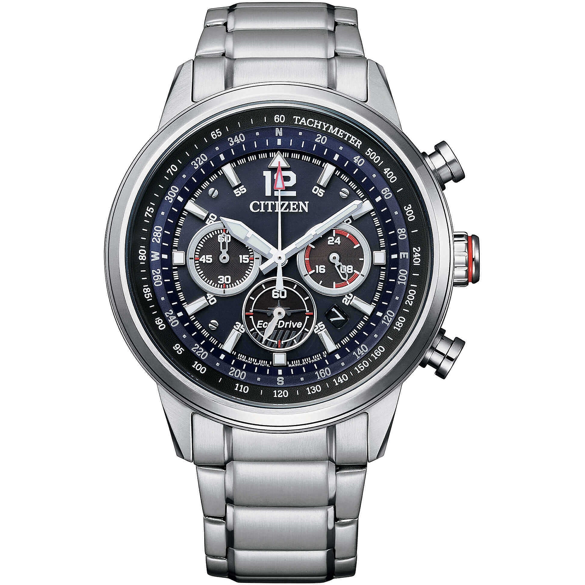 Orologio Uomo Acciaio CITIZEN  Eco Drive Aviator Data Crono Quarzo CA4471-80L