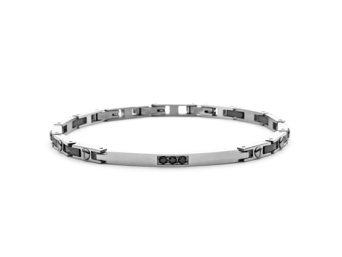 Bracciale Uomo 4US Cesare Paciotti Acciaio Ceramica Nera Zirconi 4UBR5590