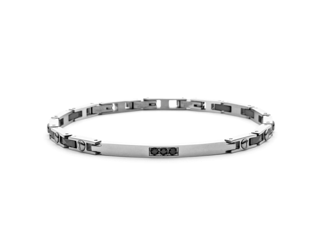 Bracciale Uomo 4US Cesare Paciotti Acciaio Ceramica Nera Zirconi 4UBR5590