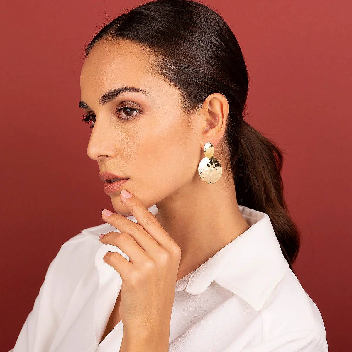 Orecchini Donna Etrusca Gioielli Pendenti Dischi Martellati WSET00323.YG