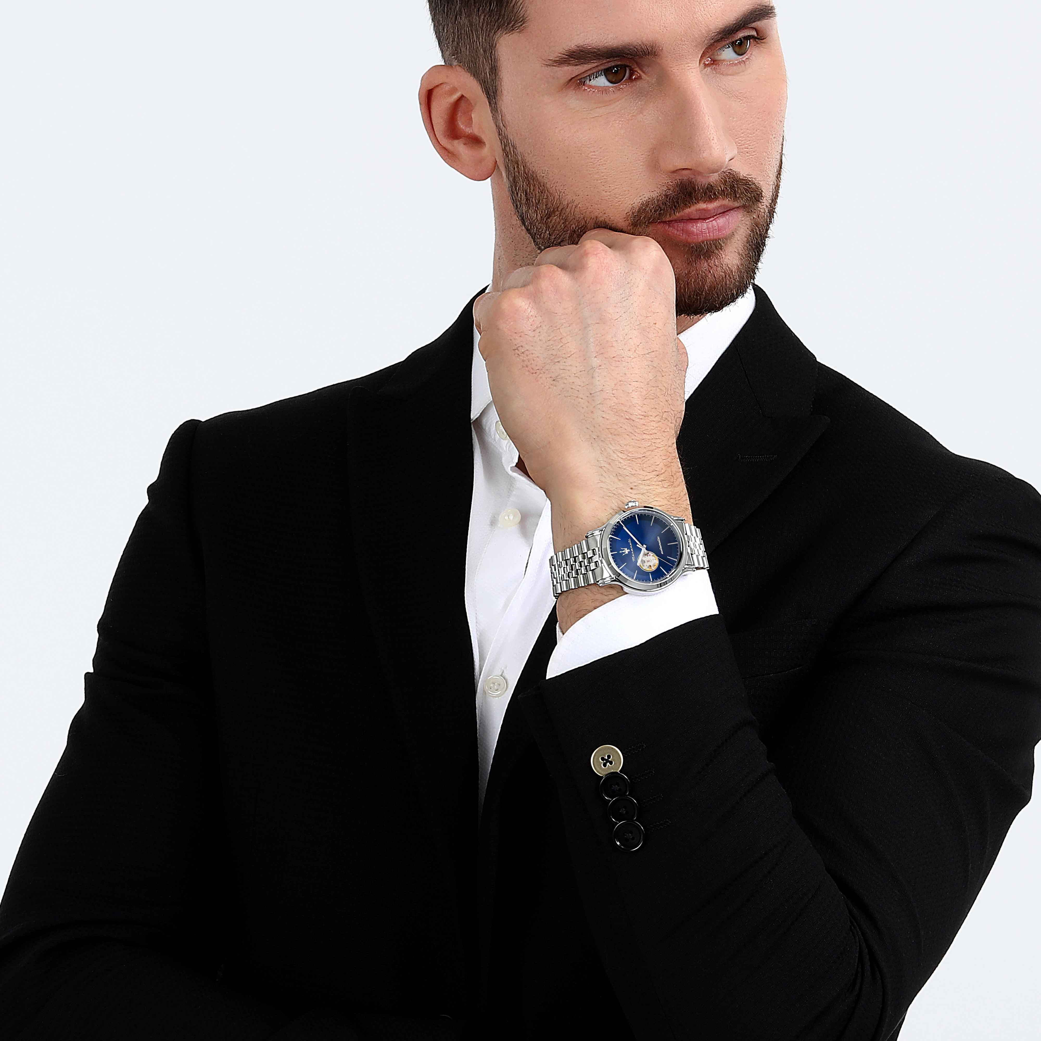 Orologio Uomo Maserati Acciaio Open Heart Blu Automatico Solo Tempo R8823118009