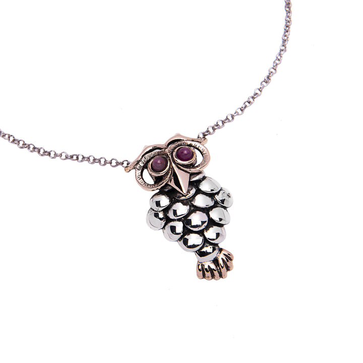 Collana Donna Nemoris Argento 925 Bronzo Rosè Civetta Occhi Rossi HCS08