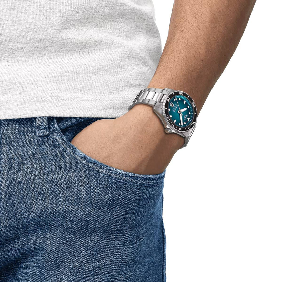 Orologio Uomo Tissot Automatico Seastar Turchese 300 m Acciaio T120801109100