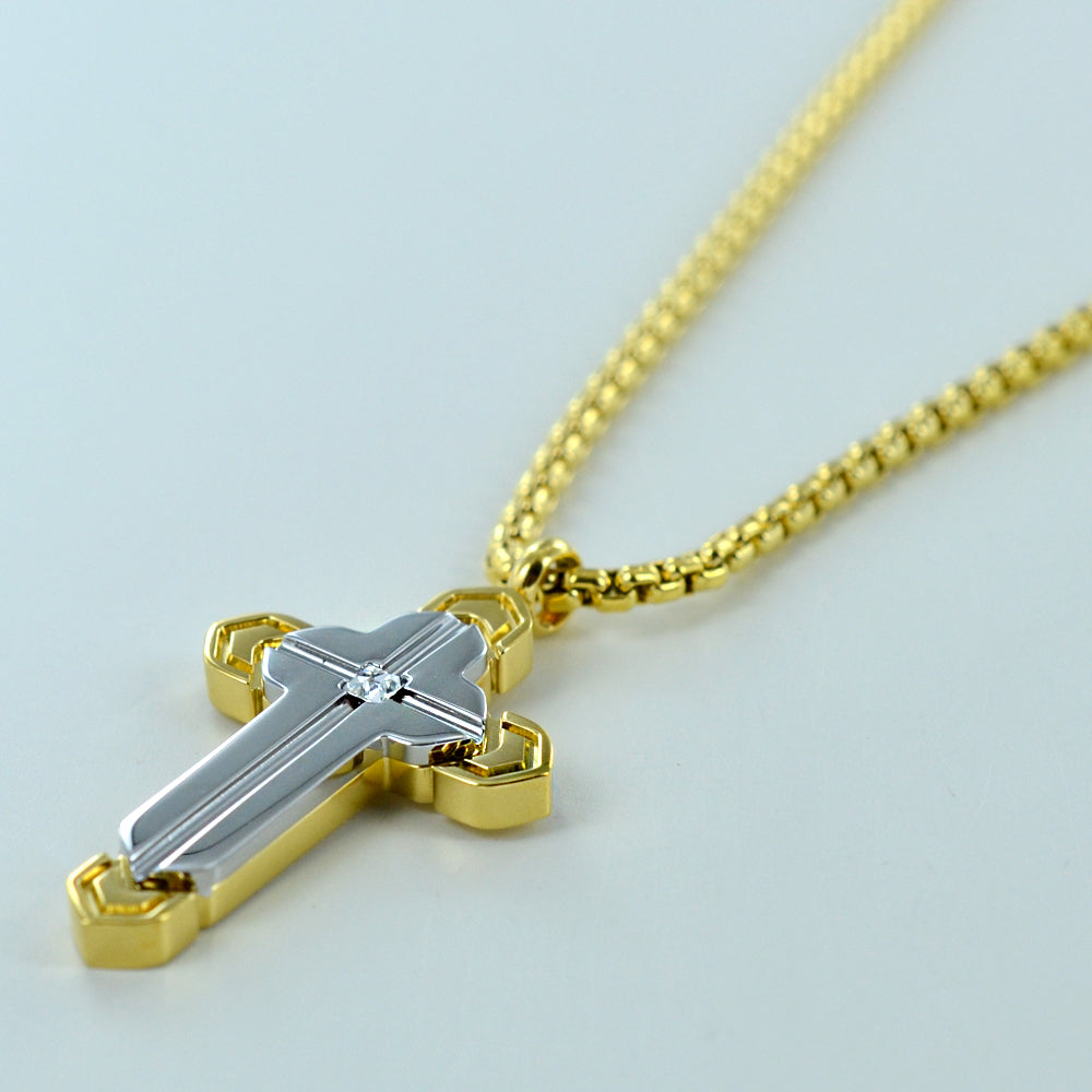 Collana Uomo Zancan Acciaio dorato Croce Zircone Bianco EHC215