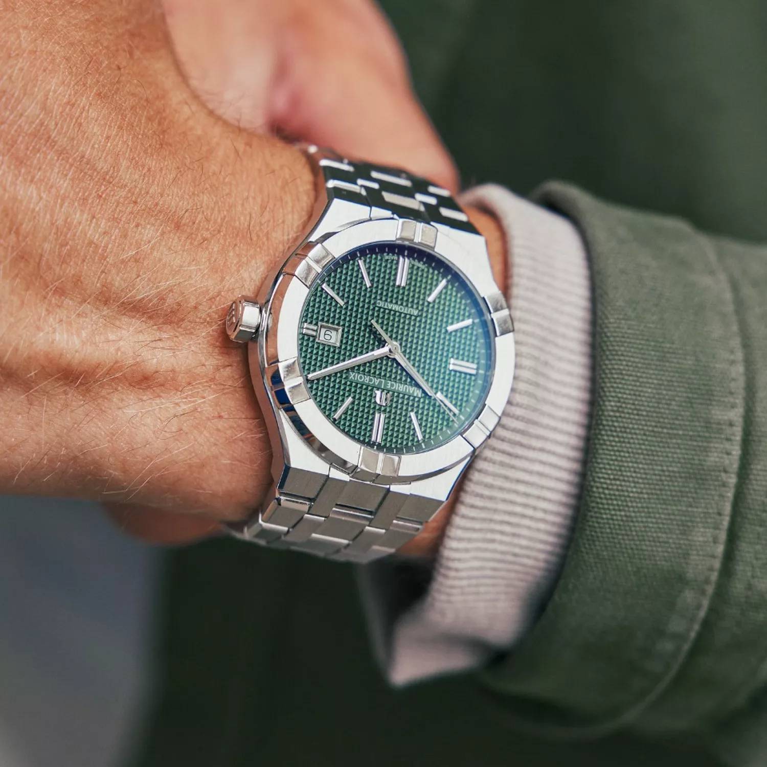 Orologio Uomo Maurice Lacroix Aikon Data Automatico Verde AI6007-SS002-630-1