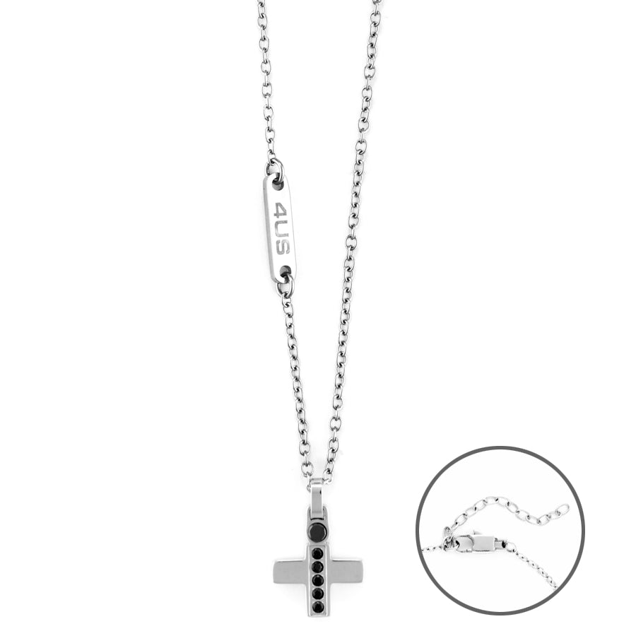 Collana Uomo 4US Cesare Paciotti Acciaio Croce Greca Zirconi Neri 4UCL6134
