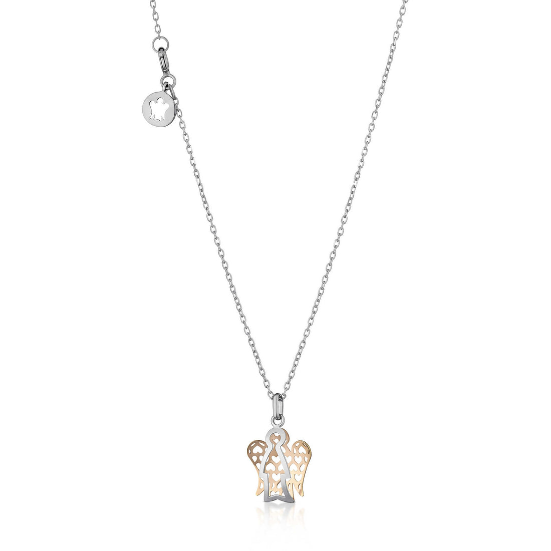 Collana Donna Oro 9 KT Angelo traforato a cuori a lastra oro giallo
