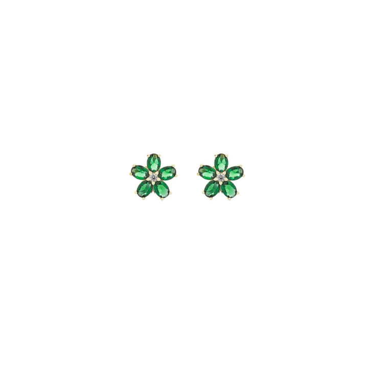 Orecchini Donna Laura P. Argento Dorato 925 Fiore Zirconi Bianchi Verde OR0214GV