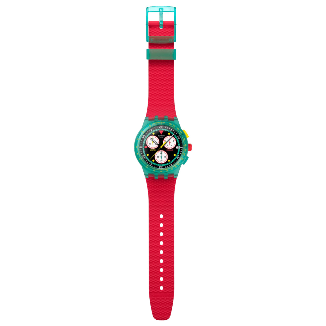 Orologio Unisex Swatch Neon Emerald Chrono 1990 Rosso Data SUSG409