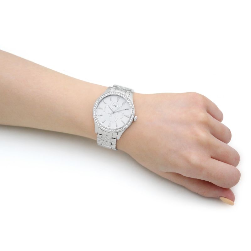 Orologio Donna Guess Quarzo Solo Tempo Acciaio Lavorato Zirconi Bianchi W1280L1