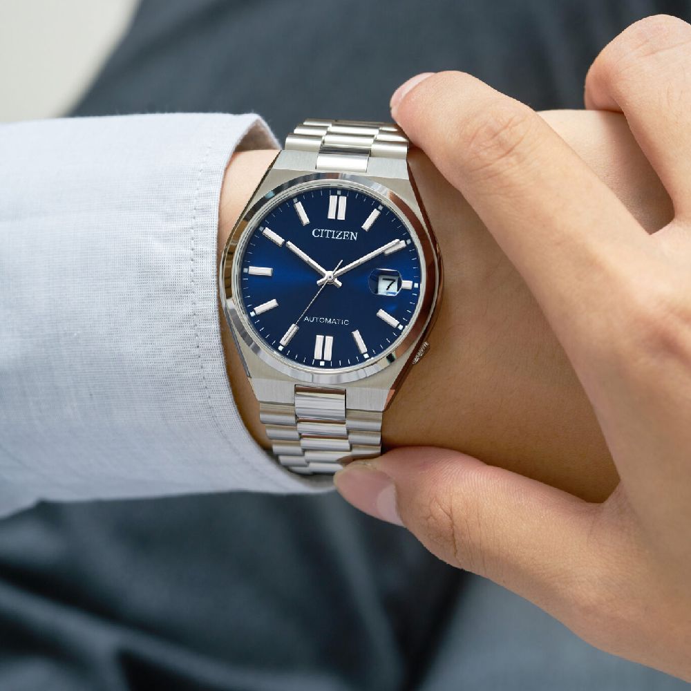 Orologio Uomo Citizen Automatico Acciaio Blu Data Maglia President NJ0150-81L