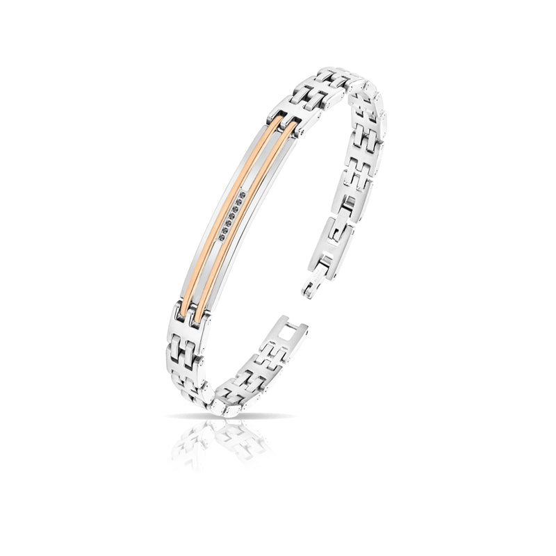 Bracciale Uomo Arkano Semirigido Acciaio Bicolore Rosè Diamanti Neri ABA005NR