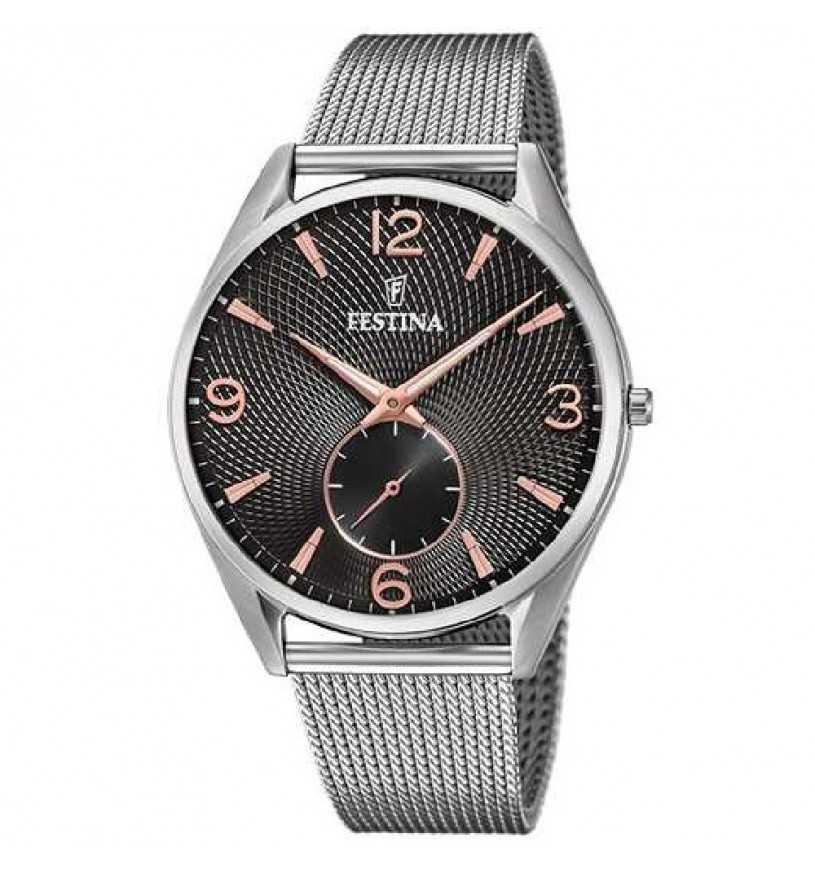 Orologio Uomo Acciaio Festina Cinturino Maglia Milano Piccola Secondi F6869/3