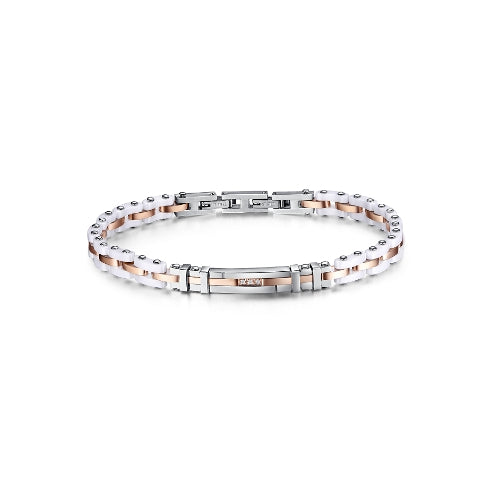 Bracciale Uomo Arkano Ceramica Bianca Acciaio Bicolore BAC40B