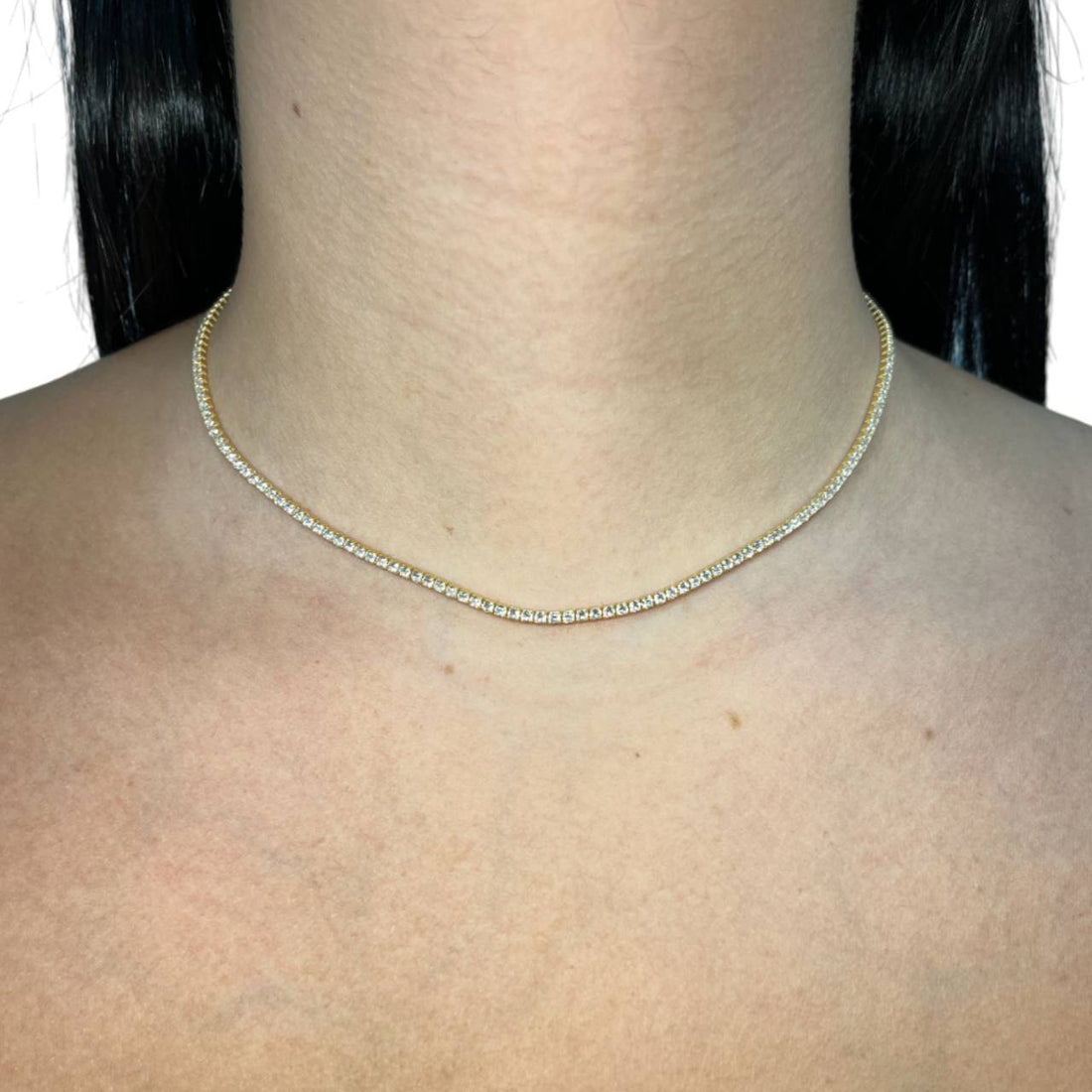 Collana Donna Re Mida Tennis Argento Dorato Lucido Zirconi Bianchi Tennis-6