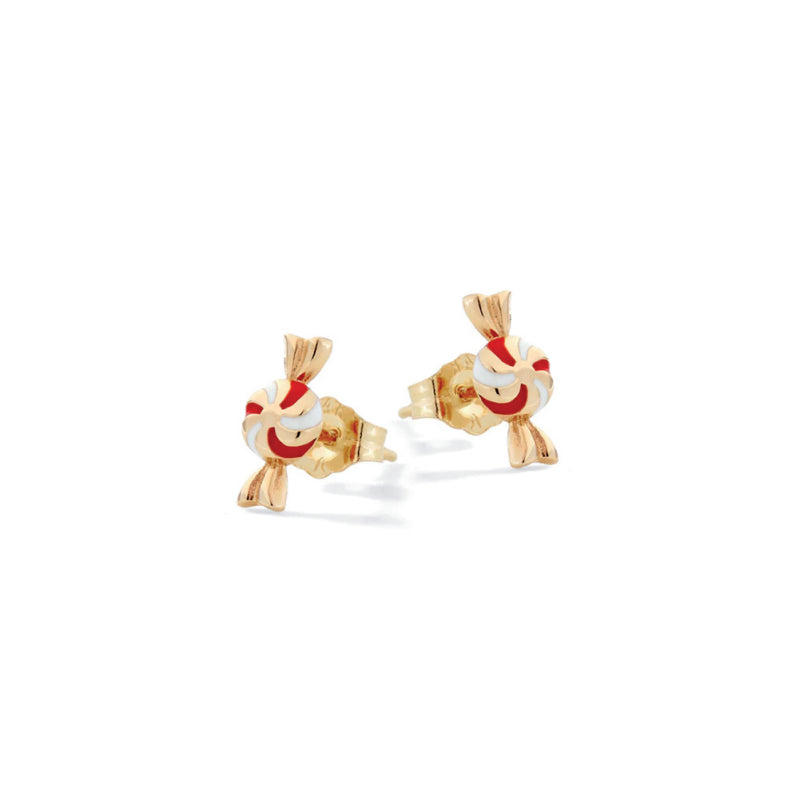 Orecchini Bambina Nanàn Argento Dorato 925 Caramella Smalto Rosso Bianco NAN0482