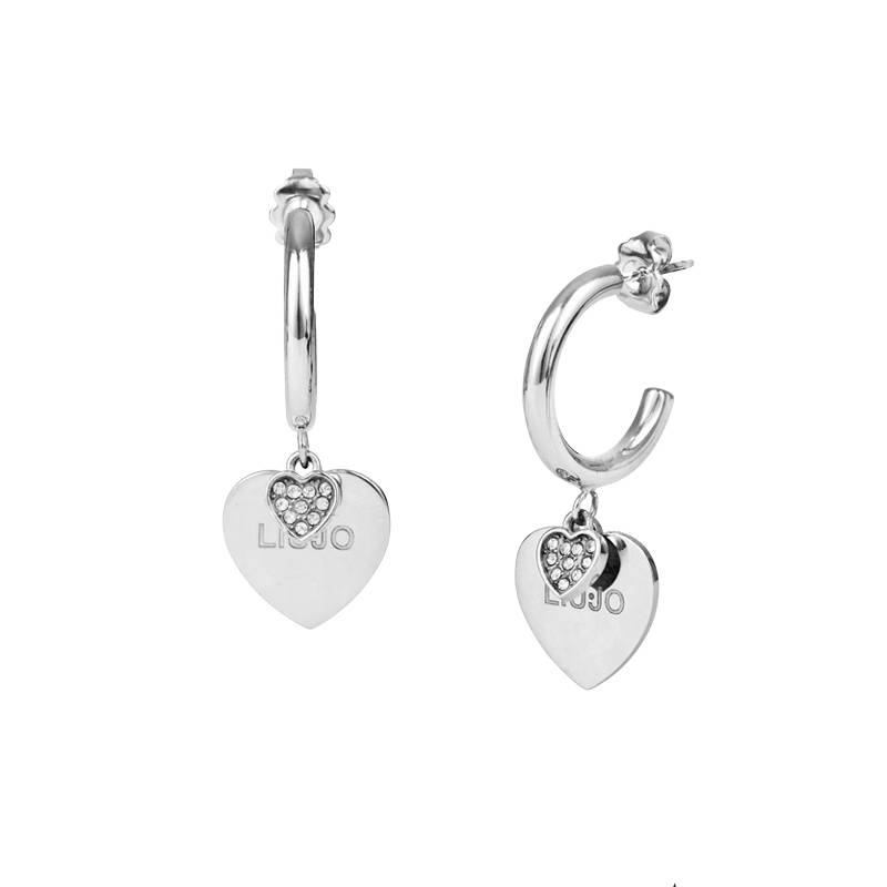 Orecchini Donna Liu Jo Acciaio Lucido Cerchio Logo Zirconi Bianchi LJ2165