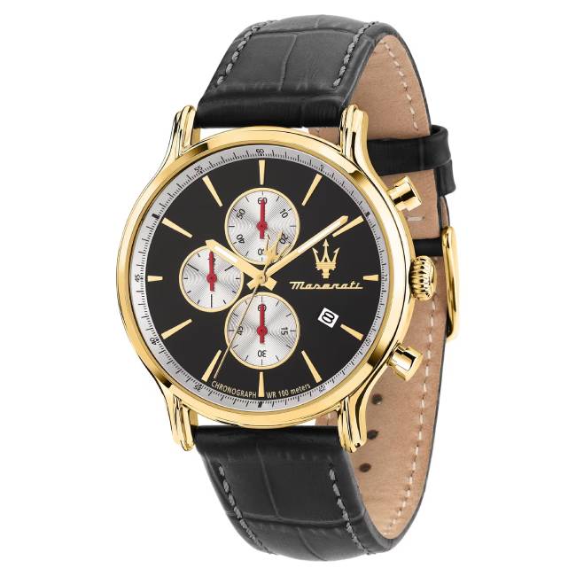 Orologio Uomo Maserati Epoca Slim Nero Acciaio Dorato Pelle Nera Quarzo Cronografo R8871618020