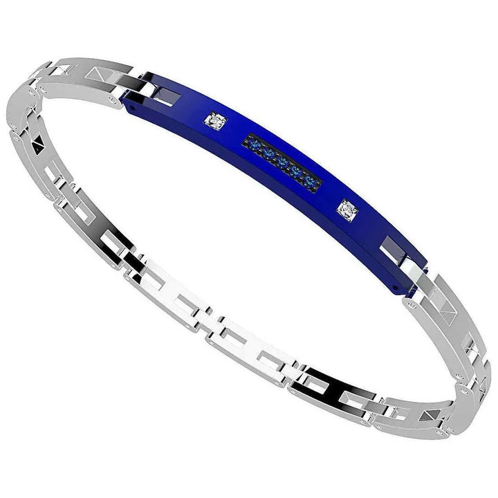 Bracciale Uomo Acciaio Zancan Targa PDV Blu Zirconi Blu EHB103