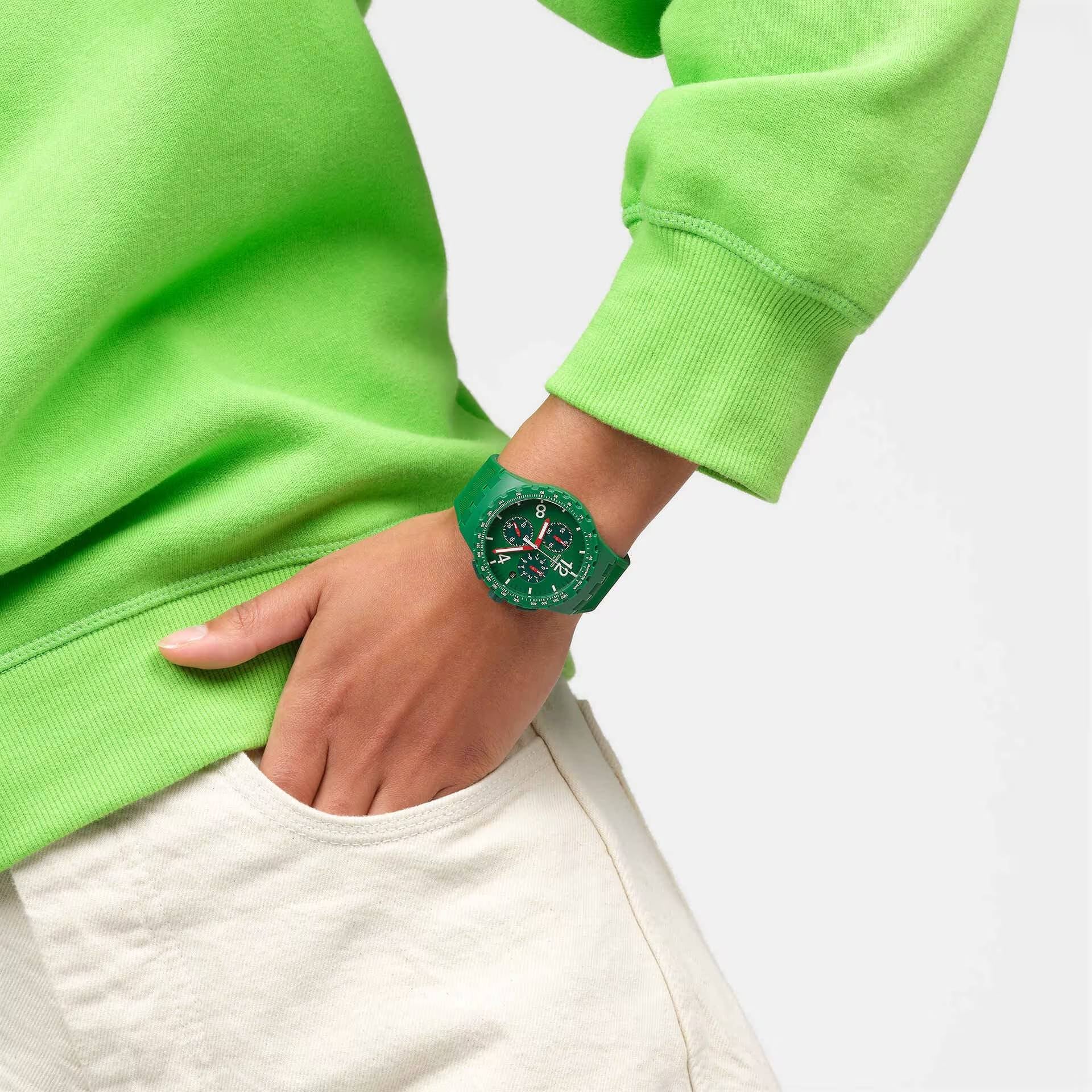 Orologio Unisex Swatch Primarly Green Rosso Quarzo Cronografo Data SUSG407