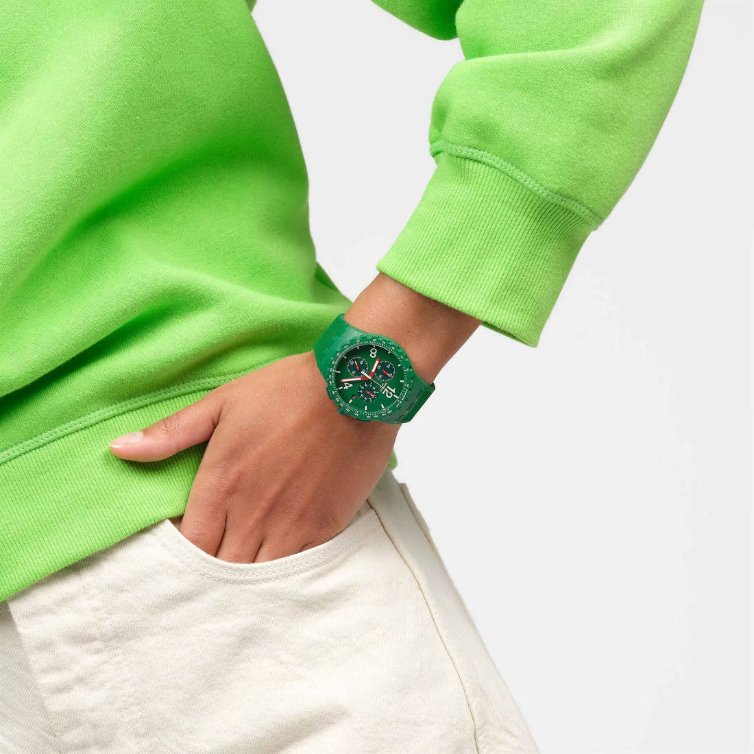 Orologio Unisex Swatch Primarly Green Rosso Quarzo Cronografo Data SUSG407