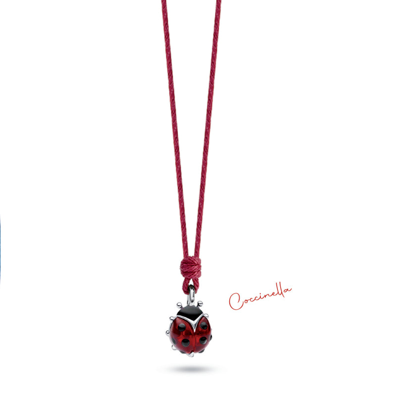 Collana Bambina Ragazza Nanàn Argento 925 Coccinella Laccio Cotone Rosso NAN0444