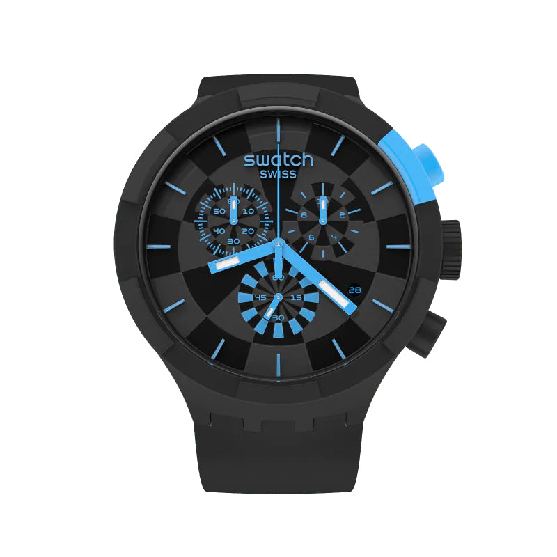Orologio Uomo Swatch Big Bold Quarzo Cronografo Data Nero Blu Quarzo SB02B401