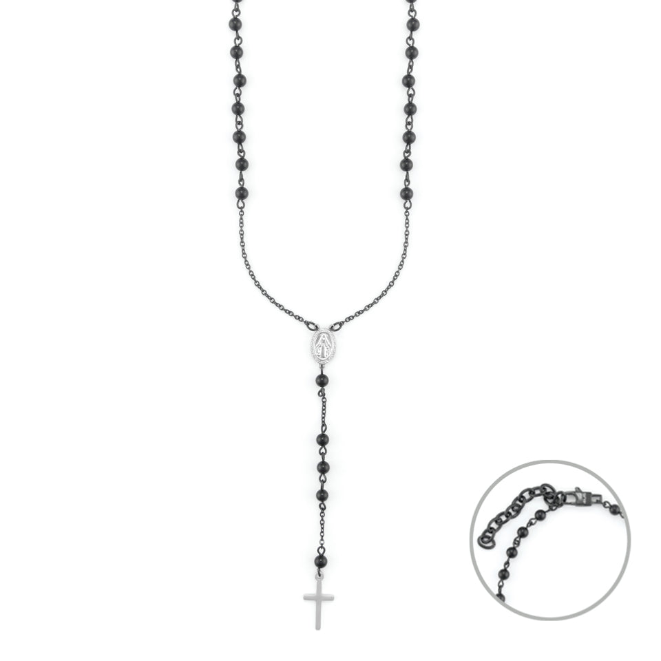 Collana Uomo 4US Cesare Paciotti Rosario Acciaio Biglie Nere 4UCL7352