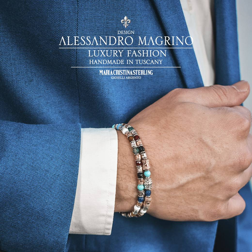 Bracciale Uomo Maria Cristina Sterling Argento 925 Pietra Blu Rosè G4021/19