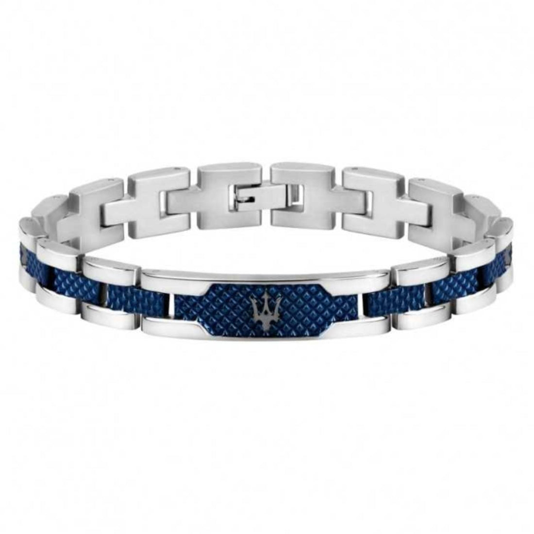 Bracciale Uomo Acciaio Maserati Logo Centrale Blu Semirigido JM419ASC02