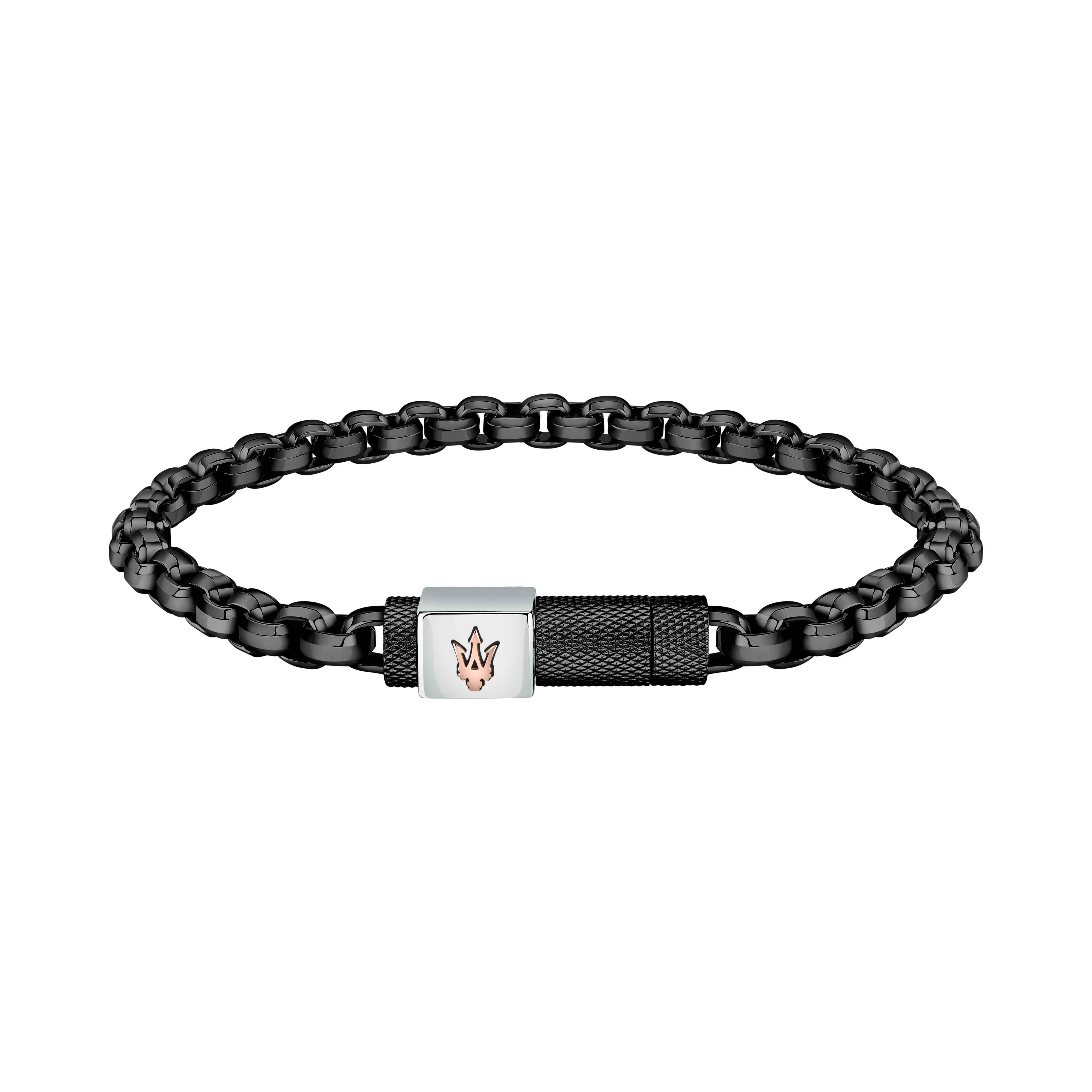 Bracciale Uomo Maserati Acciaio Nero Catena Logo Sfaccettato Calamita JM223ATK26