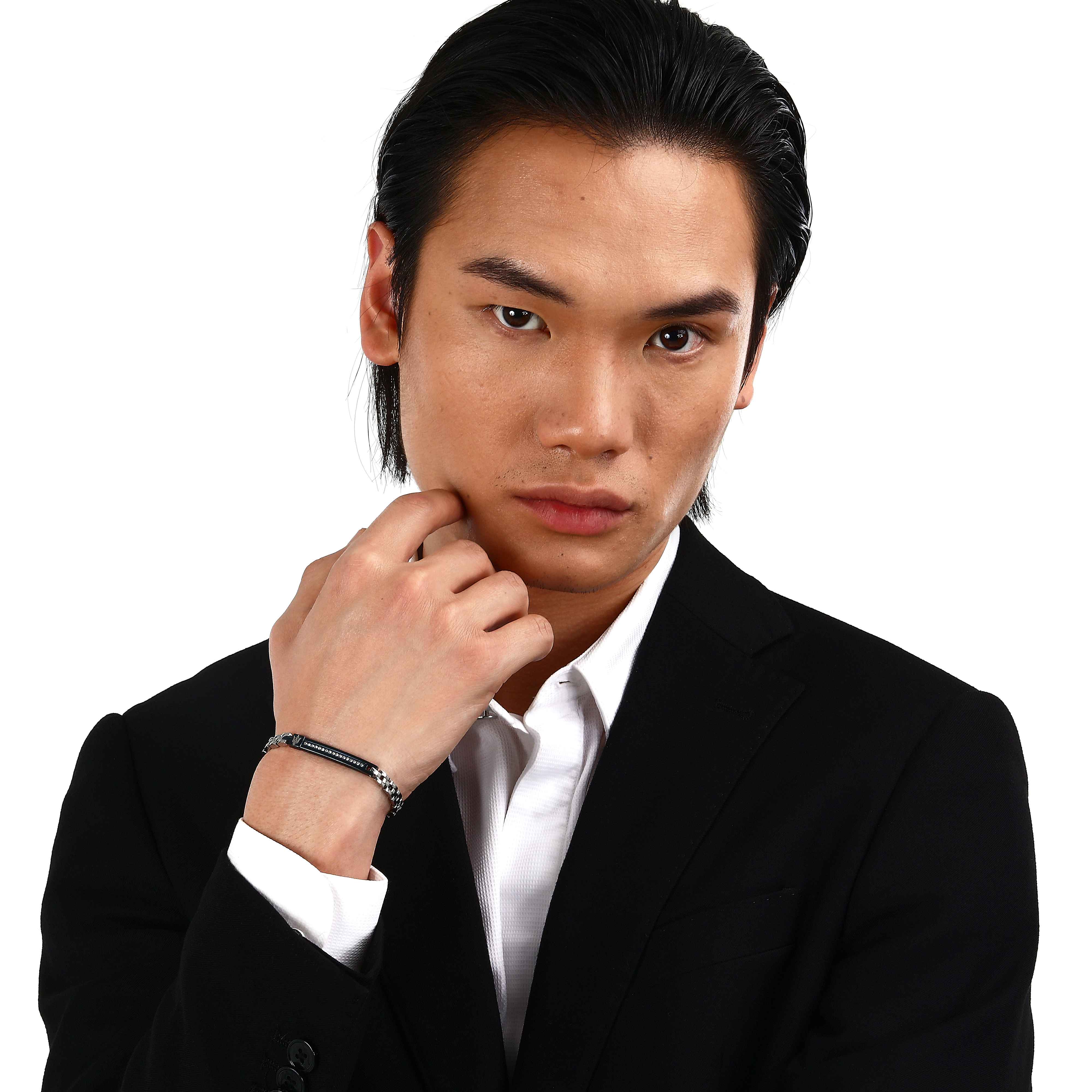 Bracciale Uomo Maserati Acciaio Blu Zirconi Bianchi Logo Tridente JM224AVD40