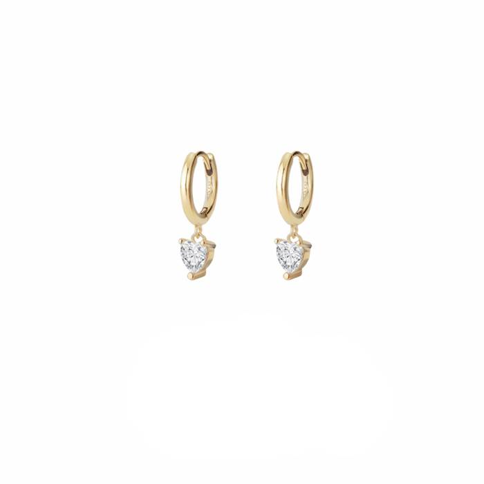 Orecchini Donna Liu Jo Argento 925 Dorato Cerchietti Cuore Zirconi Bianchi ALJ273