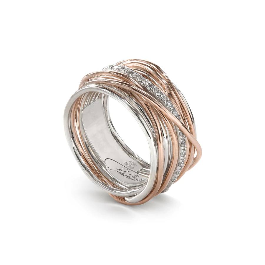 Anello Donna Filo Della Vita 13 Fili Oro Rosa Diam Bianchi Misura 14 AN13ARBT